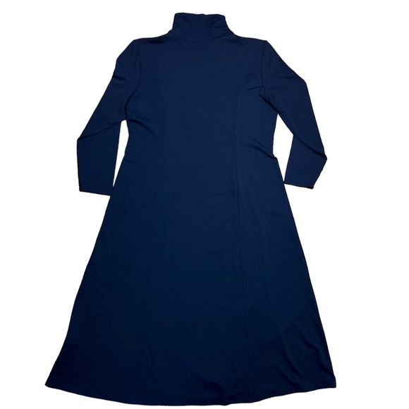 Travelsmith Black Ruched Mock Neck Long Sleeve Dress Sz L Petite - Picture 4 of 13